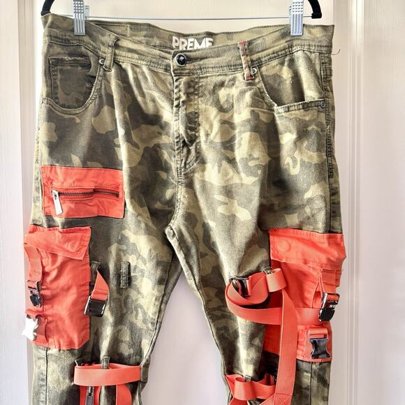 Preme Camo Size 38X34 Mens Cargo Orange Utility Bondage Pants Urban Goth Straps - Picture 4 of 16